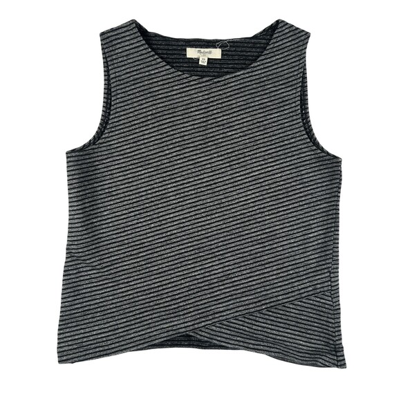 Madewell Tops - Madewell Tank Top Womens XS Gray Striped Crew Neck Asym Hem Knit Sleeveless